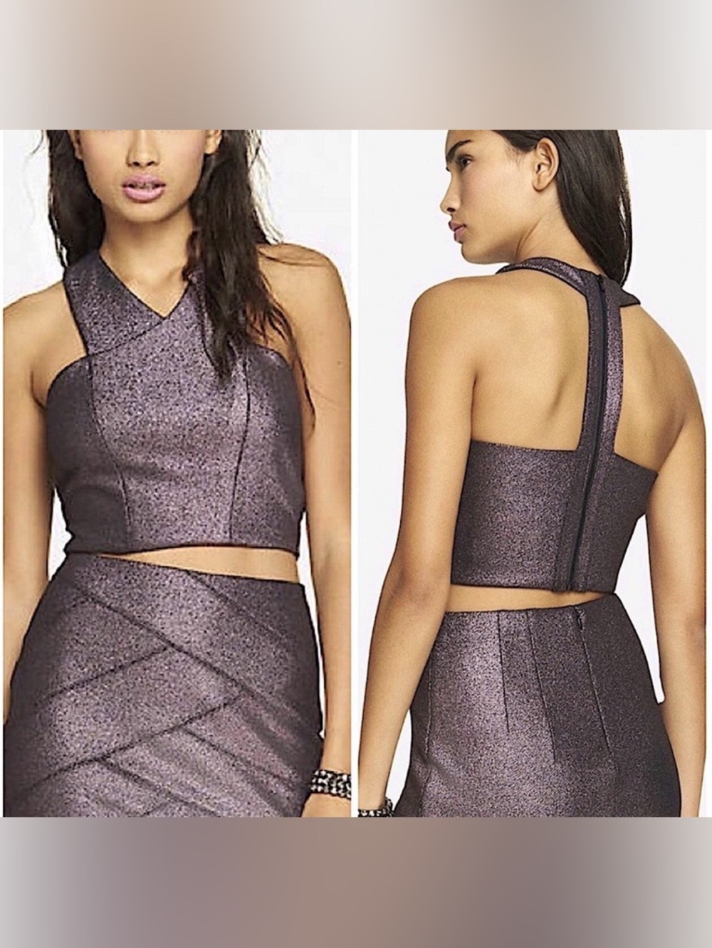 Express Deep Purple Metallic Sparkly Shimmer Sleeveless Crop Top, Medium